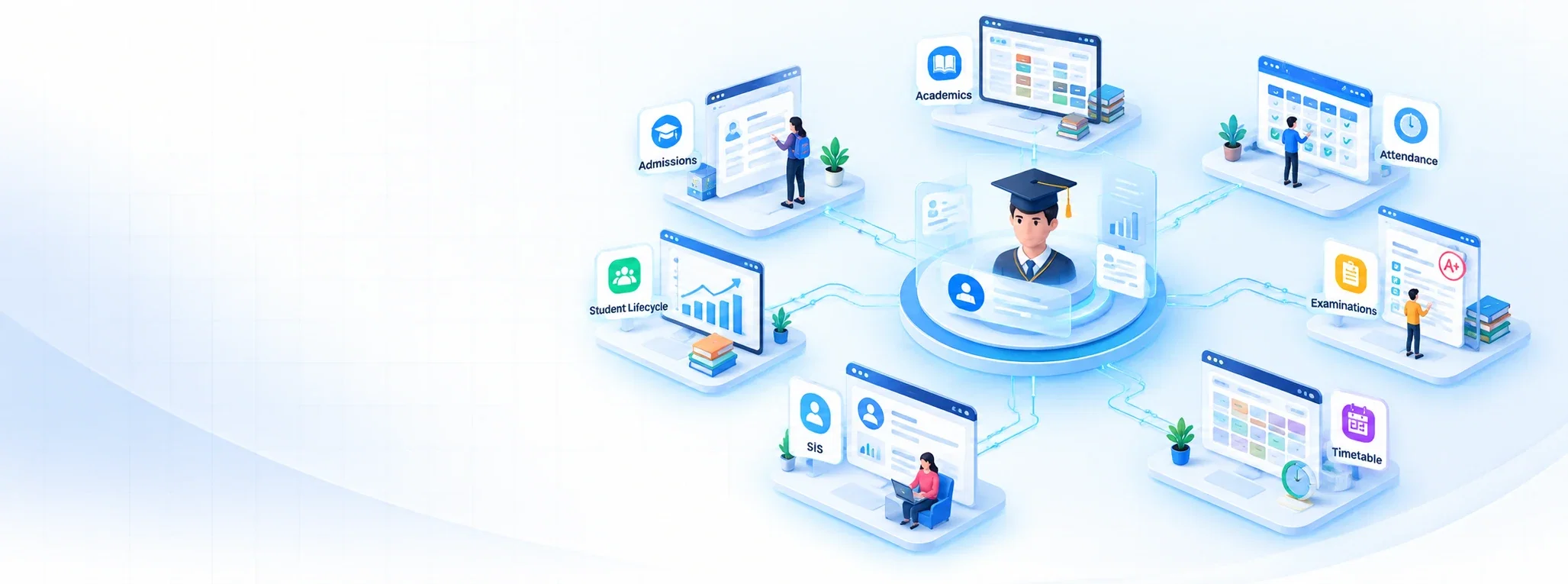 Student admissions, academics, attendance, examinations, and timetables connected in one system